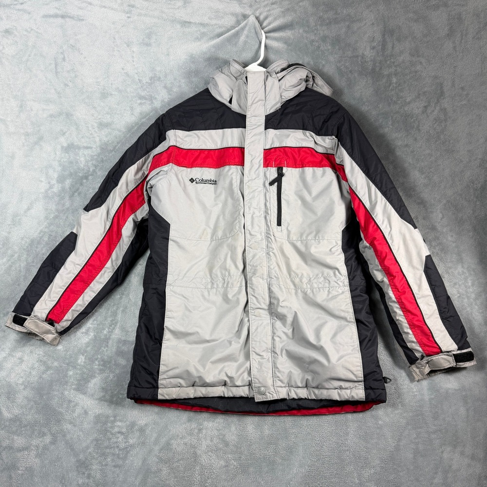 Columbia Youth 18/20 Gray Red Black Winter Parka Jacket Hooded Gorpcore Utility